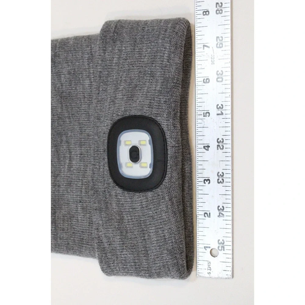 LED Lighted Beanie‎ Hat Winter Cap Gray Knit Acrylic Etsfmoa Rechargable